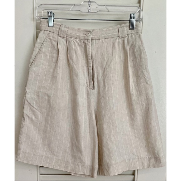 Vintage 90s Cotton-Linen Striped Highwaisted Shorts - Picture 8 of 13